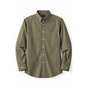 Dockers Men's Olive Green Pinstripe Button Up Shirt L 16-16.5 Wrinkle‎ Free